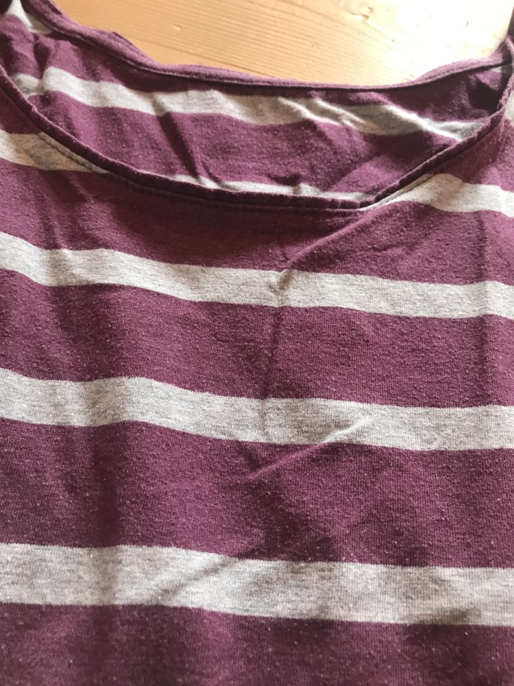 Top Blockstreifen Shirt 42 lila grau Hemdshirt Tshirt Ärmellos Achselshirt Casual