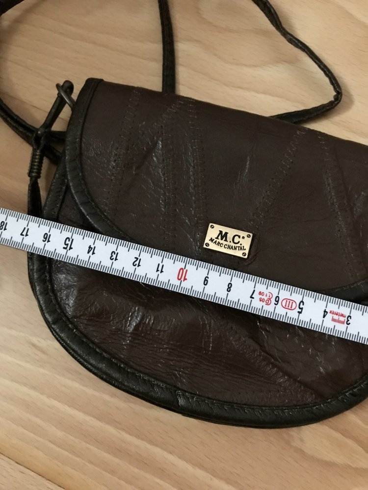 Tasche Umhängetasche Sachet Bag M.C.Patchwork braun Vintage 80ies y2k Retro Halfmoon Classic Marc Chantal 