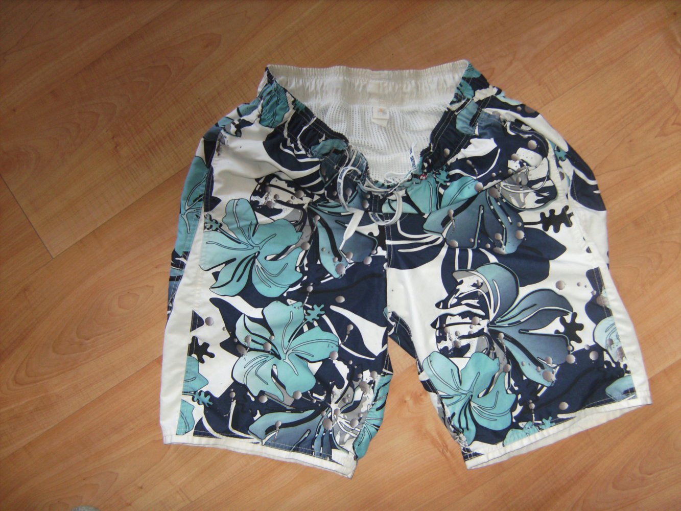 Surfer-Short, Florale Badeshort, kurze Hose, Badehose Gr. M, Printdruck mit Innenhose und Taschen, Rodeo 48/50, blau Sea , Beach-Wear, Hibiscus Water Dress