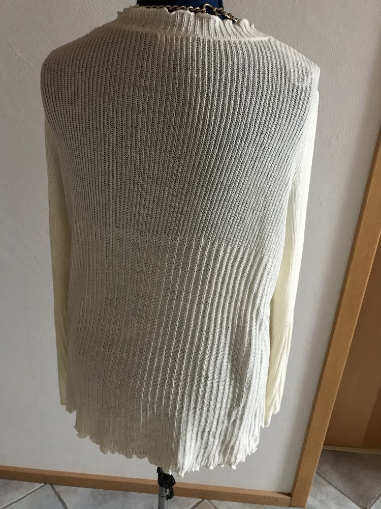 Strick Weste Cardigan Strickjacke Retrodesign Hellbeige L Rippstrick Volants Langarm Überzug V-Ausschnitt Wolljacke 