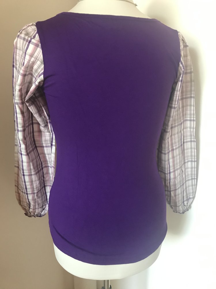 Blusenshirt 38 Ballonärmel Karobluse Twin Look y2k Retro Landhaus Look lila