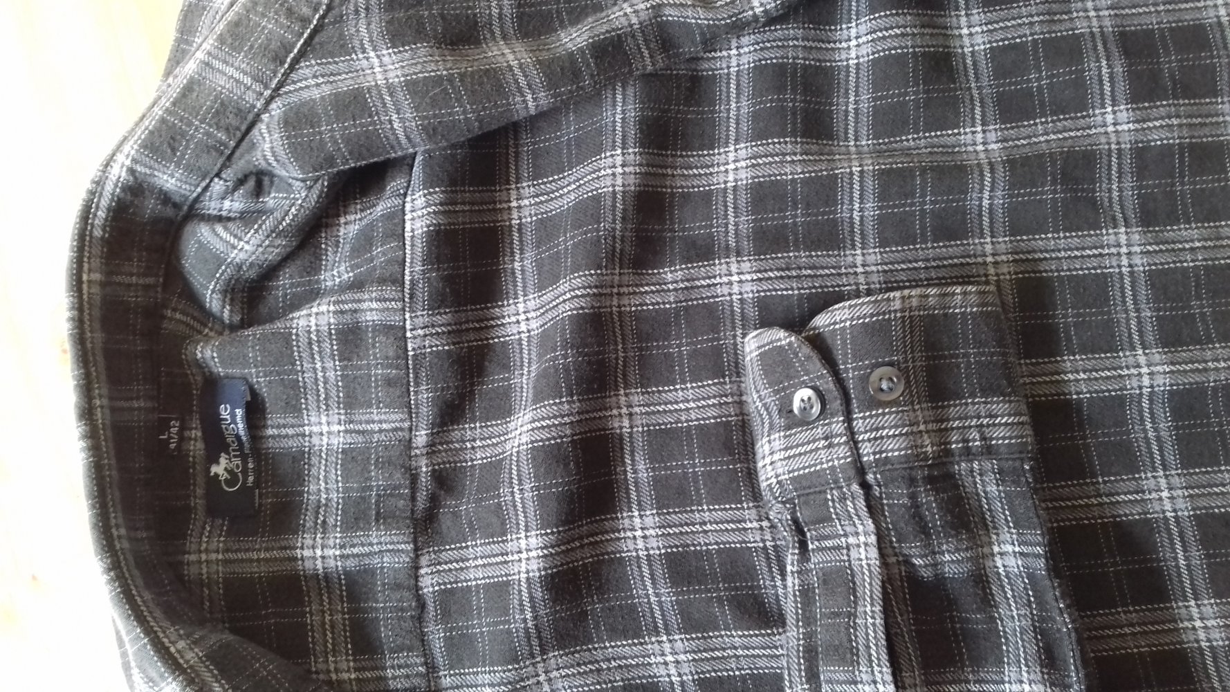 Flanellhemd Herren Hemd 41/42 Casual  anthrazit grau Karo Holzfäller Look. Leichte Jacke  Camarque 