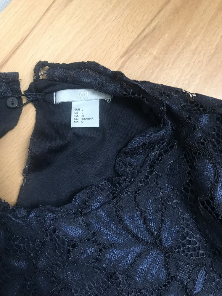Blusenshirt Oberteil L nachtblau Spitze Tunika Shirt Bluse Blumen Edel Glamour 42 kurzarm Stehkragen festlich royal Design Buisiness 