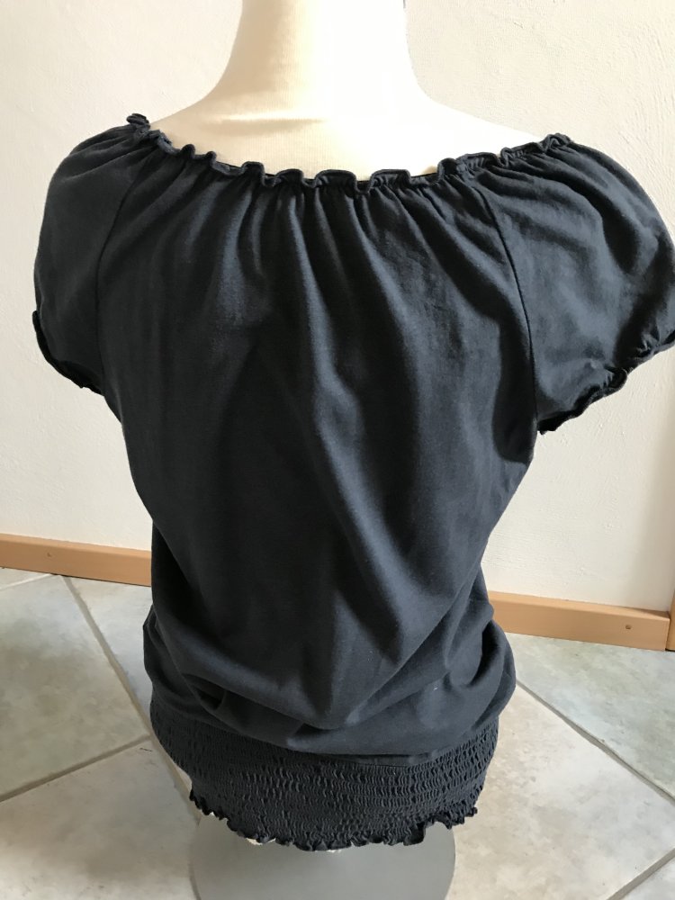 Shirt blau Gummibund gesmokt 38/40 Oberteil 