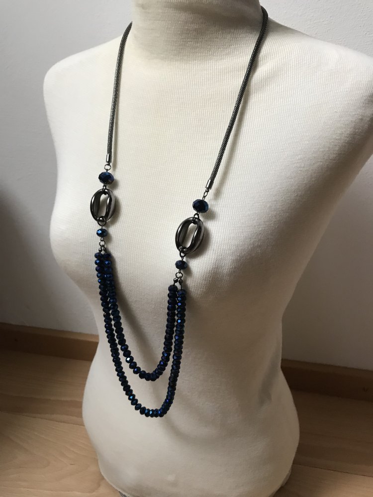 Kette irisierend Glasperlen Perlenkette Azur Mehrreihig Vintage Regenbogen irisierend Collier Silbergrau 