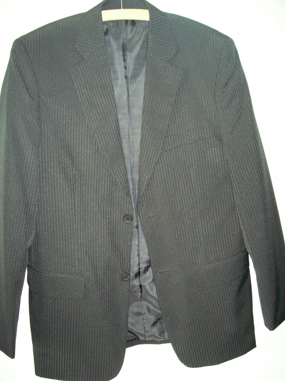Sakko, Jacke, Gr. 46, Herrenjacke, Blazer, Nadelstreifenoptik, Anthrazit-Schwarz, Anzug Jacke edel glänzend, zeitlos, Klassiker