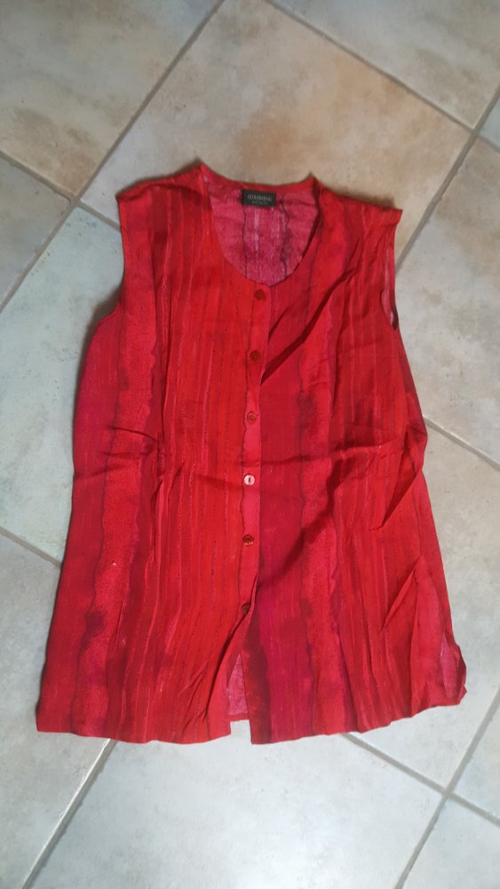 Bluse Hemdbluse Animalprint Streifenmix Längsstreifen 44 Ärmellos Westenlook  rot Farbverlauf Figurschmeichler 