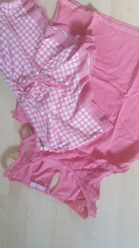 Shorty Lingerie 40/42, Top mit Pant, Set Rüsche Spitze lace optik Pantie mit Shirt, Duo 