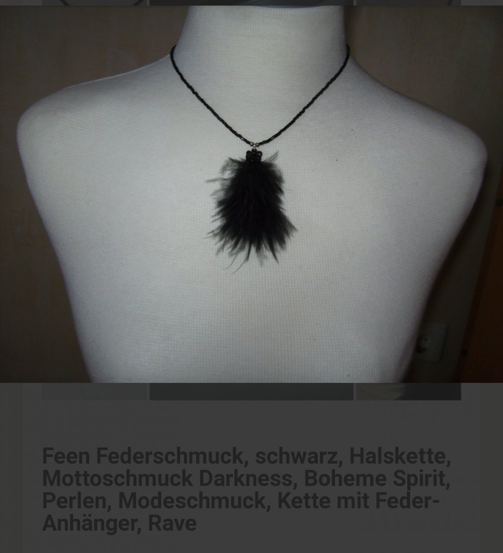 Mottoschmuck Anhänger Kette Feenschmuck Rave black Pearl Feder Darkness Boheme Spirit Festival Design 