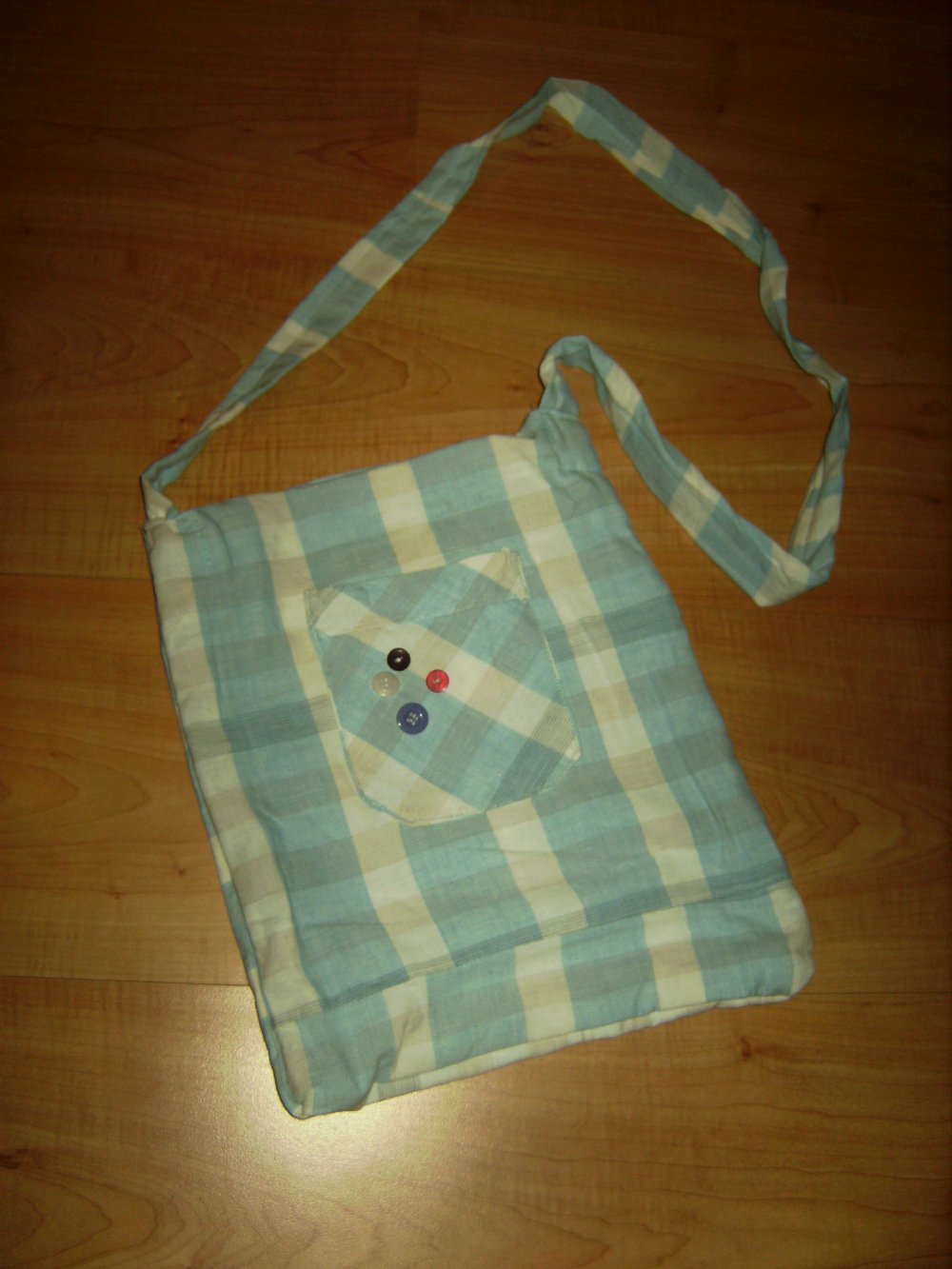 Tasche, Baumwollbeutel, Einzelstück, DIY Unikat, Karo blau-weiß Bayuvar, Upcycling Beuteltasche, Umhängetasche  Hemdtasche, Handmade, Blau Weiss Karo  