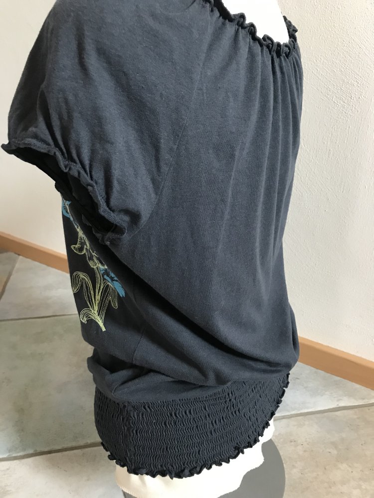 Shirt blau Gummibund gesmokt 38/40 Oberteil 