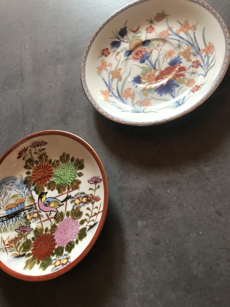 Teller Porzellan Bemalt Fine China Deko Interieur SAJI Aufgehende Sonne Vintage Antik Deko Sushiteller Unterteller Art Deko