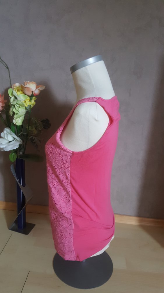 Top Spitze pink Doublè Oberteil rosè edel Tägershirt longsleve Blüten
