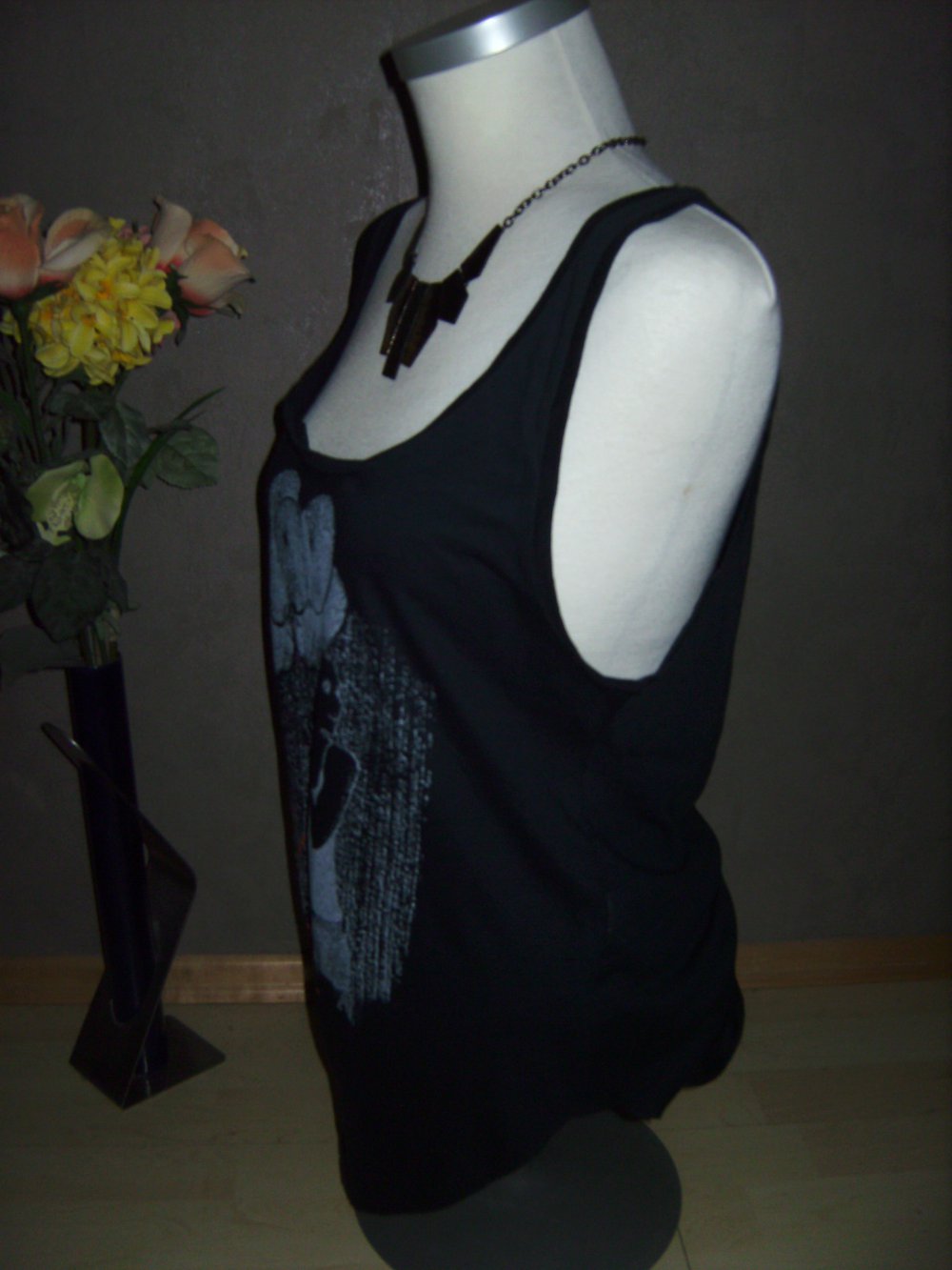 Motiv Shirt, Trägershirt, T-shirt black used Look, lässig mit Druck, Tara, Gr. L, Halfmoon, lässig weit. Trägertop. Top Inprint, Einheitsgröße, abgerundeter Bund, Halfmoon