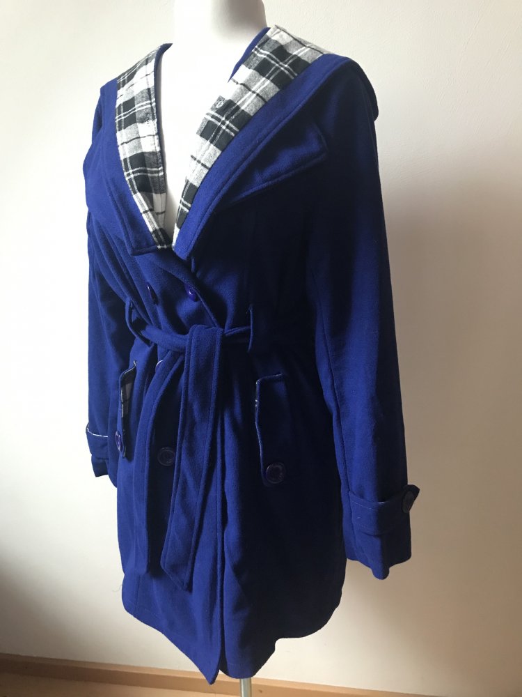 Manteljacke Trenchcoat Blau Kapuzenjacke 42/44 