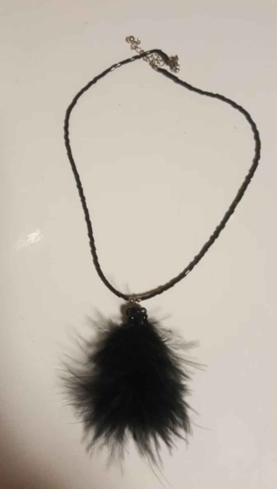 Mottoschmuck Anhänger Kette Feenschmuck Rave black Pearl Feder Darkness Boheme Spirit Festival Design 