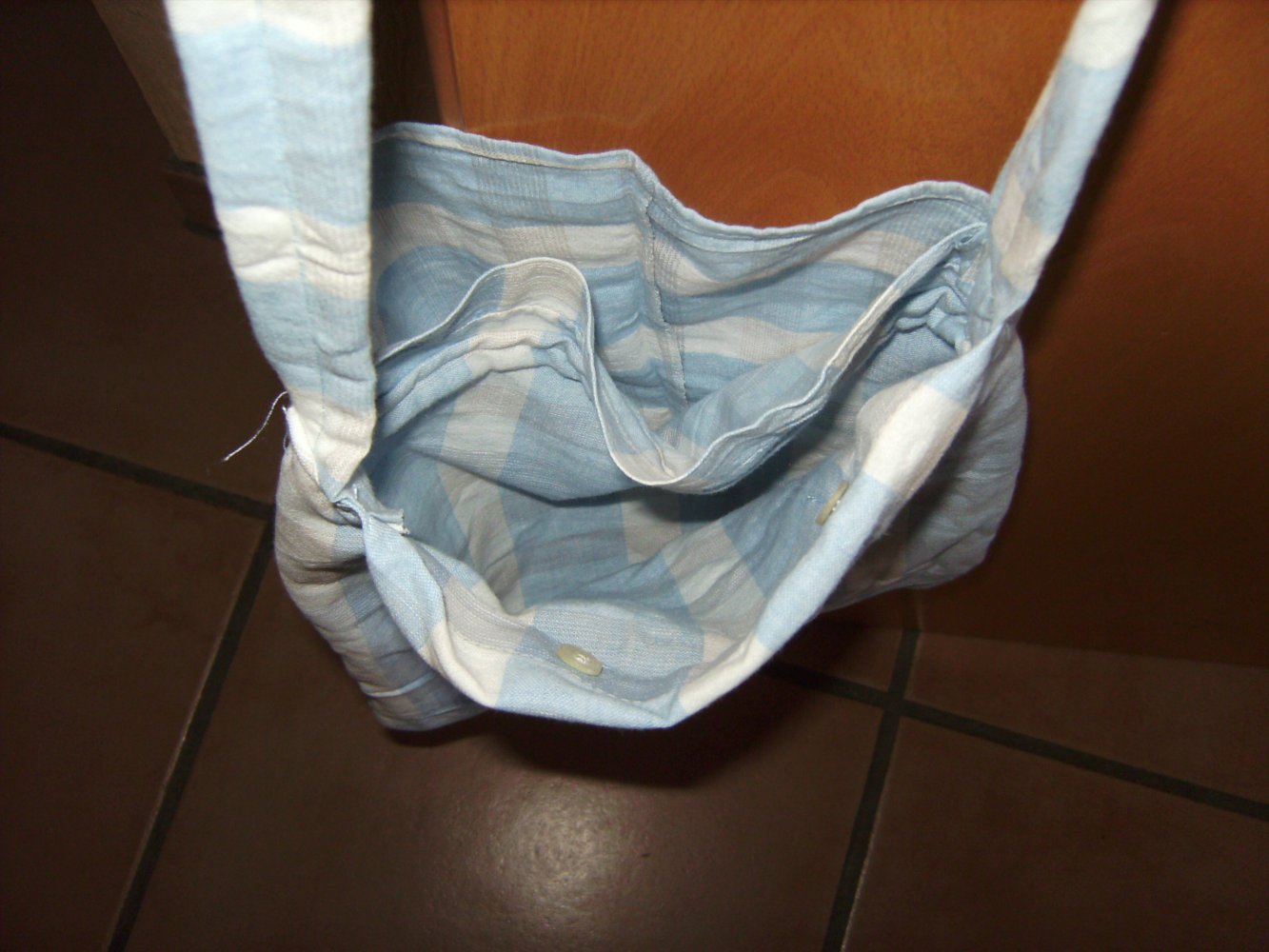 Tasche, Baumwollbeutel, Einzelstück, DIY Unikat, Karo blau-weiß Bayuvar, Upcycling Beuteltasche, Umhängetasche  Hemdtasche, Handmade, Blau Weiss Karo  