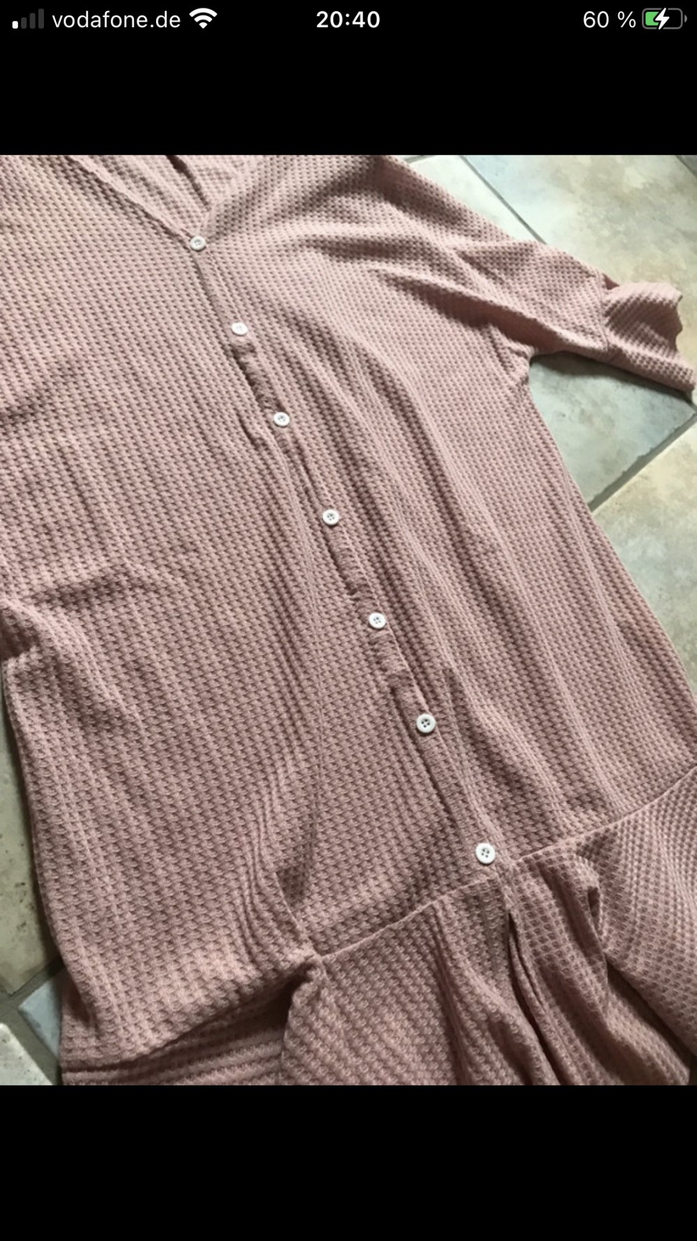 Kleid Waffelpique 44/46 Volant Hängerchen Shirtkleid Plussize Bequem Lounge Wear Midi Altrosé Halbarm verspielt Details Knopfleiste 
