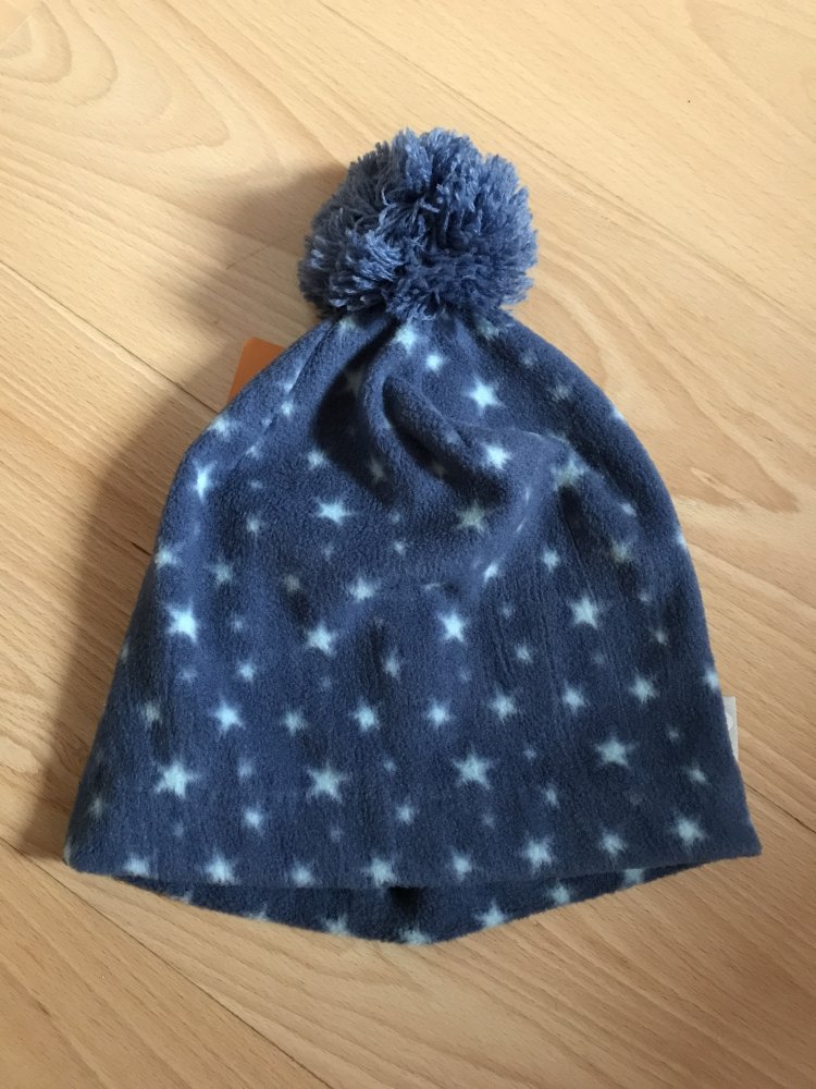 Mütze Kappe Fleece Blue Stars Neu Ungetragen Kindermütze 50/51 Bommelkäppie