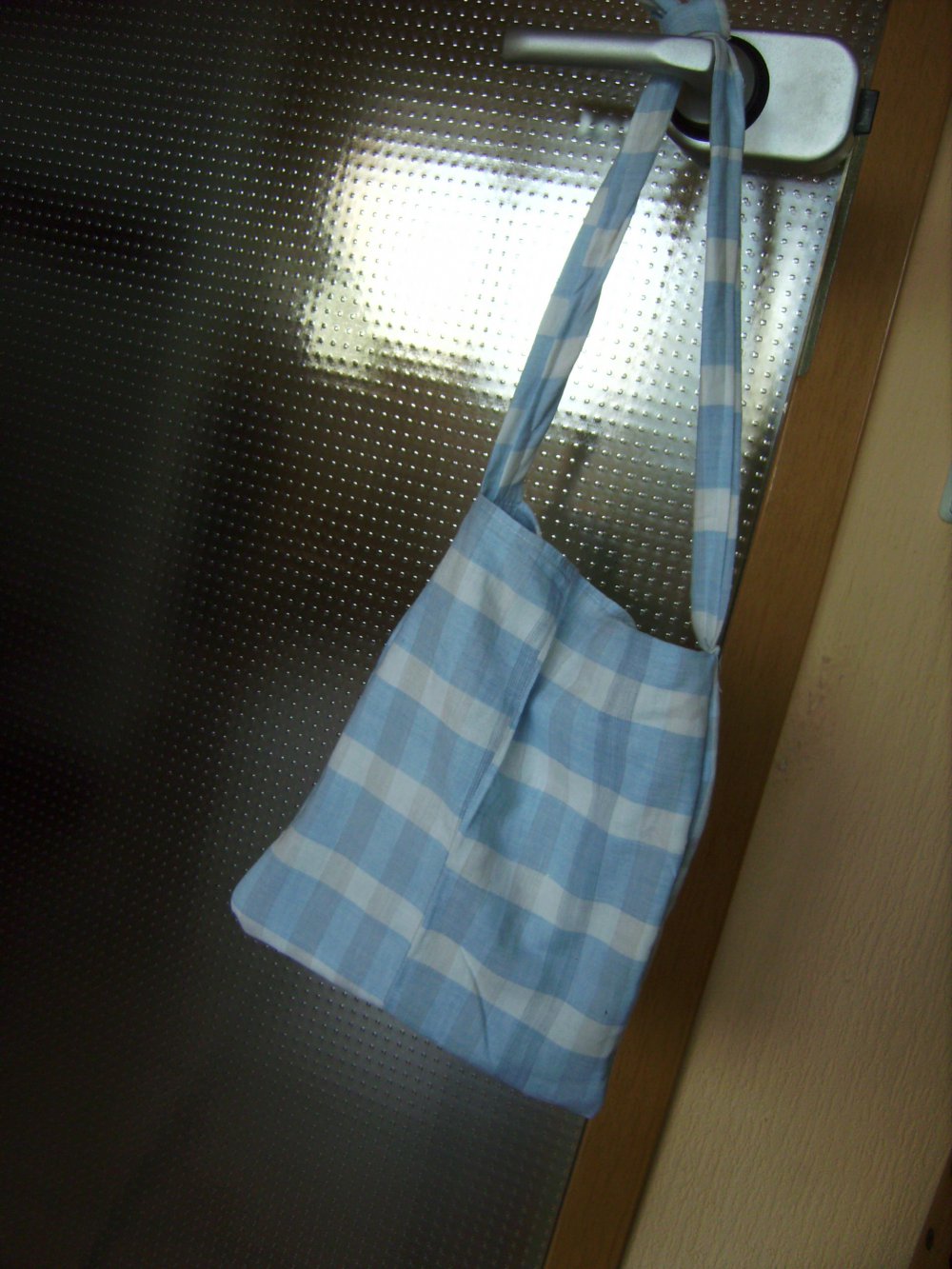 Tasche, Baumwollbeutel, Einzelstück, DIY Unikat, Karo blau-weiß Bayuvar, Upcycling Beuteltasche, Umhängetasche  Hemdtasche, Handmade, Blau Weiss Karo  