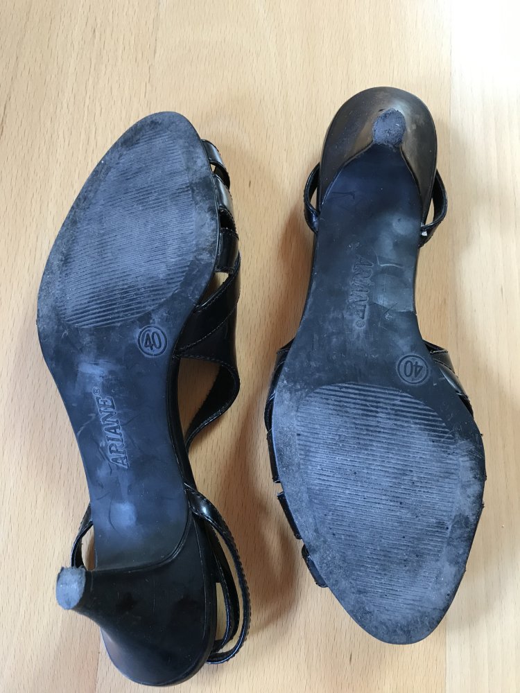 Slingback Peeptoe Lack schwarz Riemen Pumps Stilettos 40 Absatzschuhe 