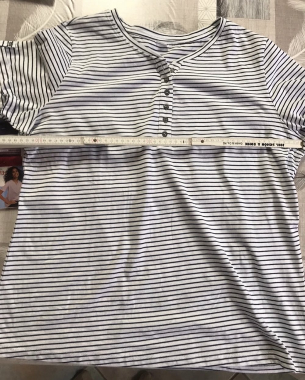 Shirt Topseller Trend Mode 44 maritim Ringelshirt schwarz weiß Basic Oberteil Lifestyle kurzarm Knopfleiste Longsleve Kombimode