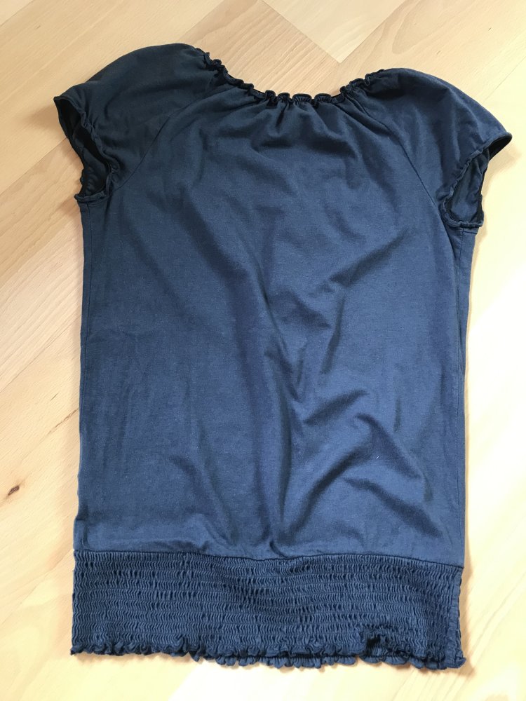 Shirt blau Gummibund gesmokt 38/40 Oberteil 
