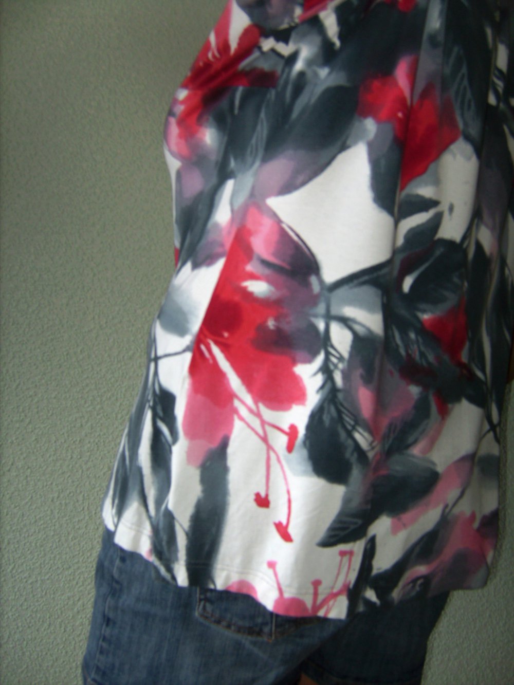 Shirt Oberteil, True Vintage, Hemdbluse, T-Shirt Halbarm Oversize, XL, Tunika Creativ Batik-Print, Blumen magenta-grau Jersey