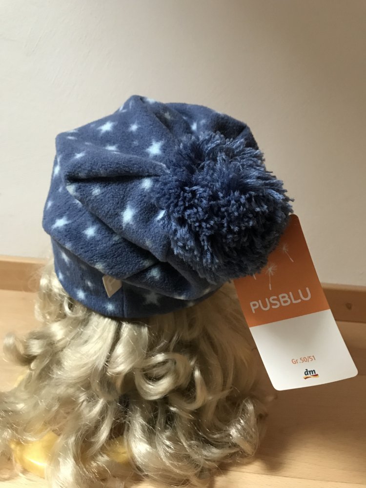 Mütze Kappe Fleece Blue Stars Neu Ungetragen Kindermütze 50/51 Bommelkäppie