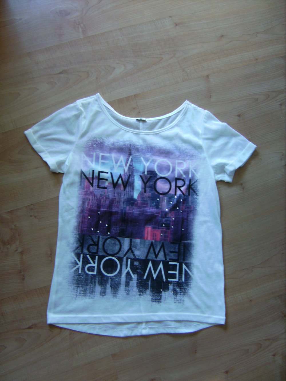 Shirt New York XS/S T-shirt Printdruck Glam Inprint Fotodruck Skyline 36/38 weiß semitransparent Kurzarm Fotoprint by Night