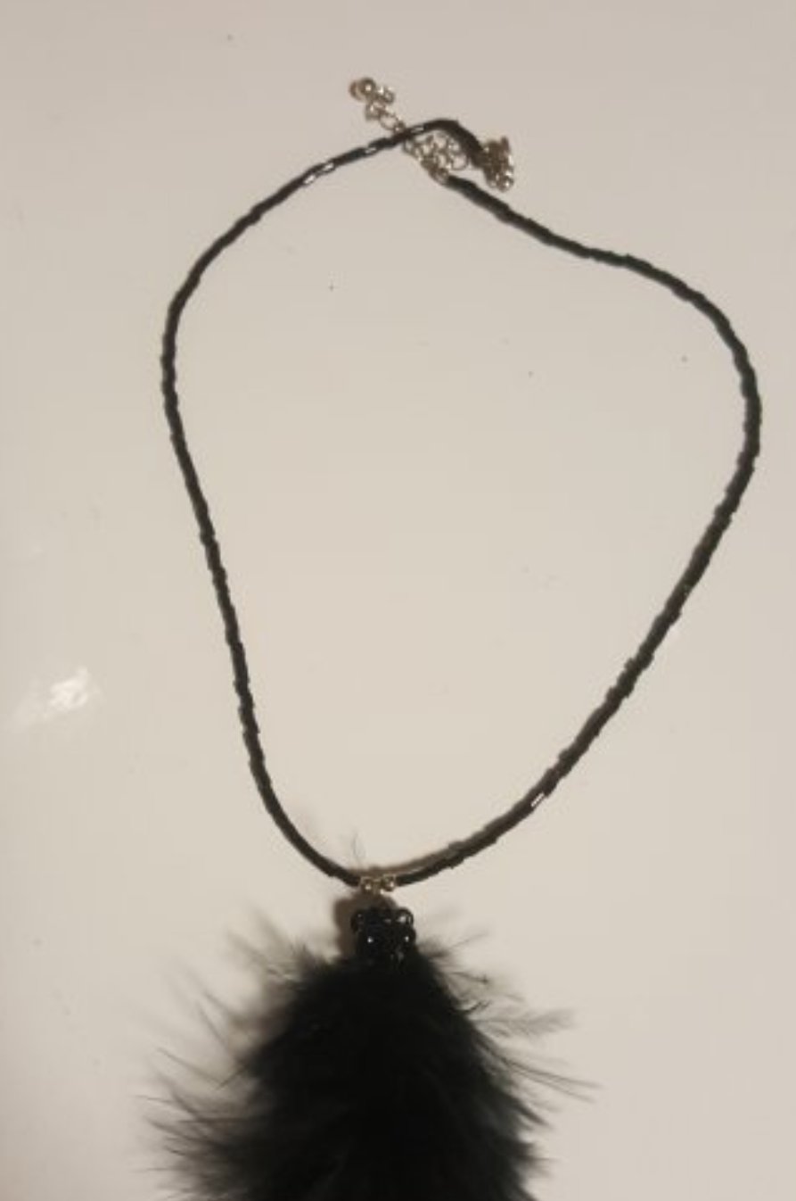Mottoschmuck Anhänger Kette Feenschmuck Rave black Pearl Feder Darkness Boheme Spirit Festival Design 