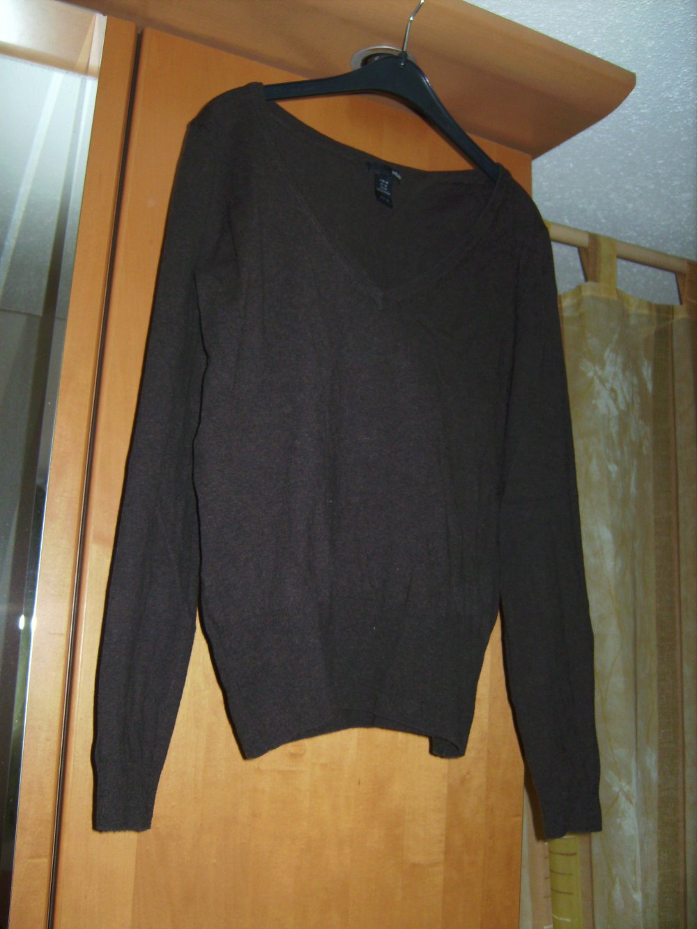Pullover, Baumwollpulli Gr. M, Oberteil Feinstrick Wolle braun, H&M, V-Ausschnitt, Langarm, Strickstoff 80% BW