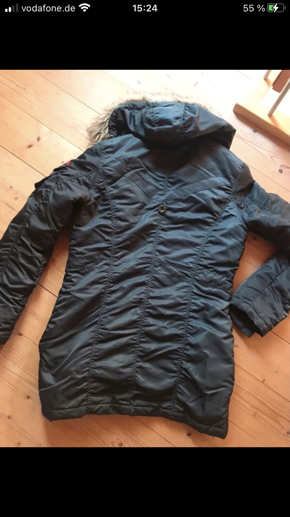 Kapuzenmantel Jacke M Taupe Anthrazit Steppjacke Cargo Style Manteljacke funktional Details lange Ärmel mit Fingerling/Fäustling Bund