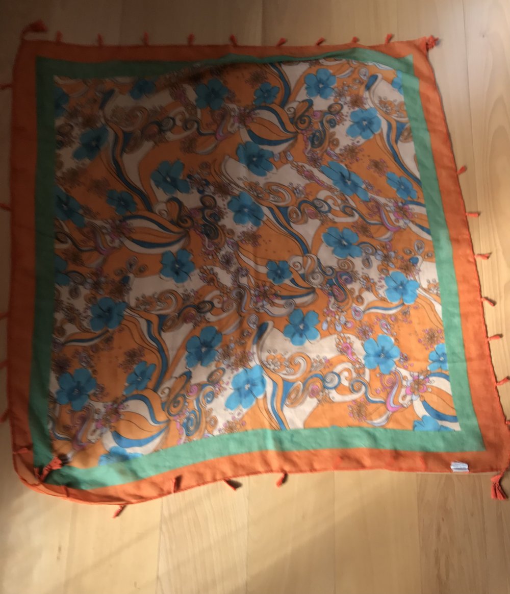 Tuch Schal Paero Fransentuch mit Troddeln Umhang Schultertuch Scarf bunt Orange 