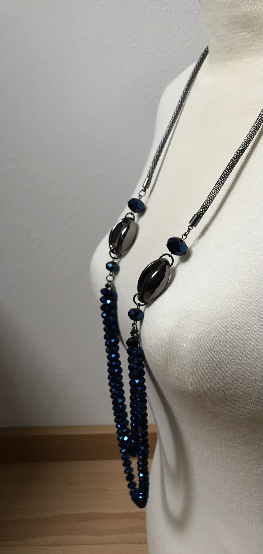 Kette irisierend Glasperlen Perlenkette Azur Mehrreihig Vintage Regenbogen irisierend Collier Silbergrau 