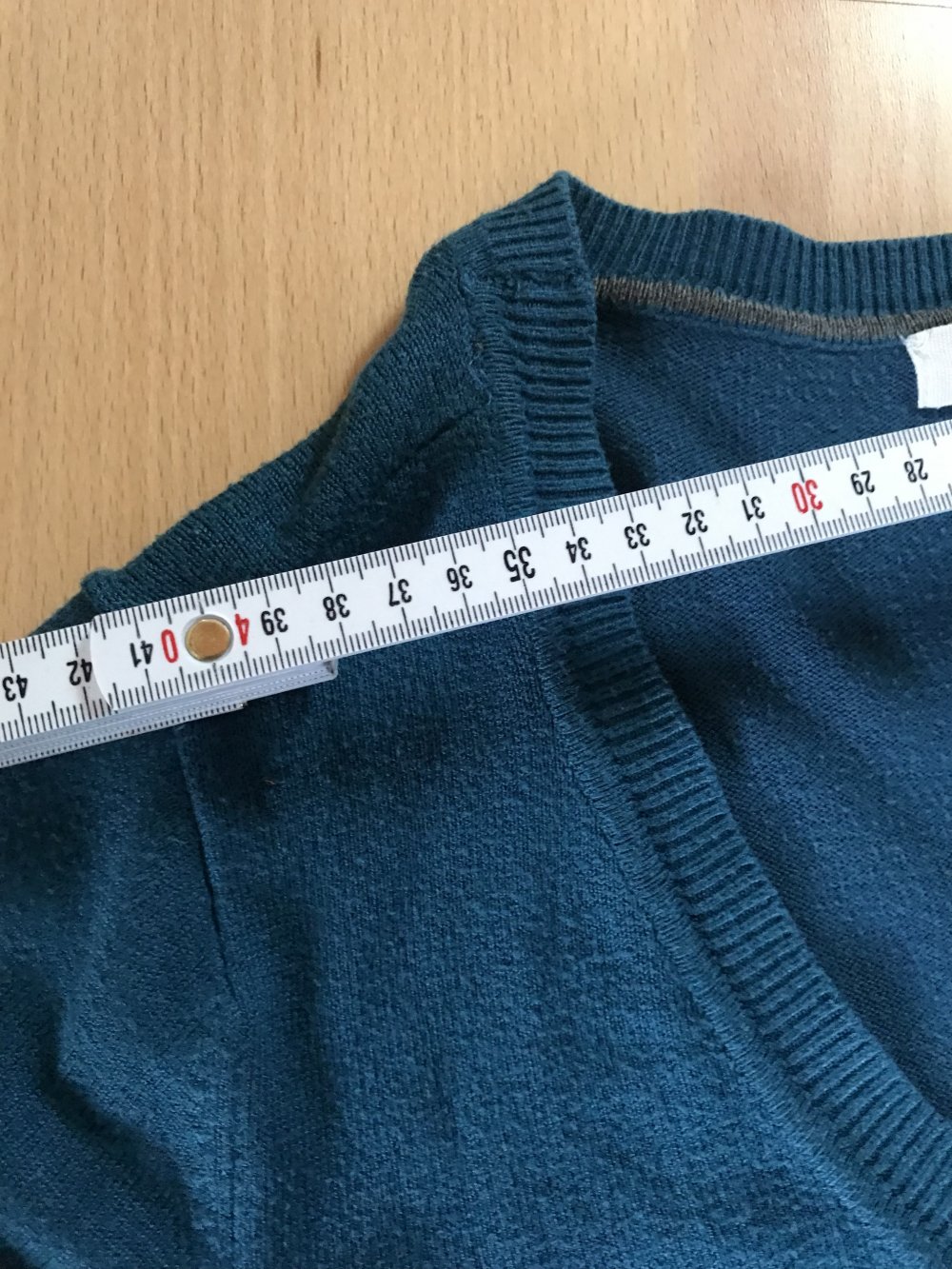 Longjacke Strickjacke Petrol 40/42 Weste Hüftlang Langarm V-Ausschnitt Feinstrick Cardigan blau
