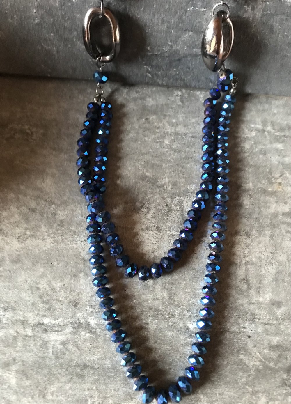 Kette irisierend Glasperlen Perlenkette Azur Mehrreihig Vintage Regenbogen irisierend Collier Silbergrau 