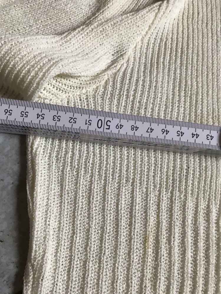 Strick Weste Cardigan Strickjacke Retrodesign Hellbeige L Rippstrick Volants Langarm Überzug V-Ausschnitt Wolljacke 