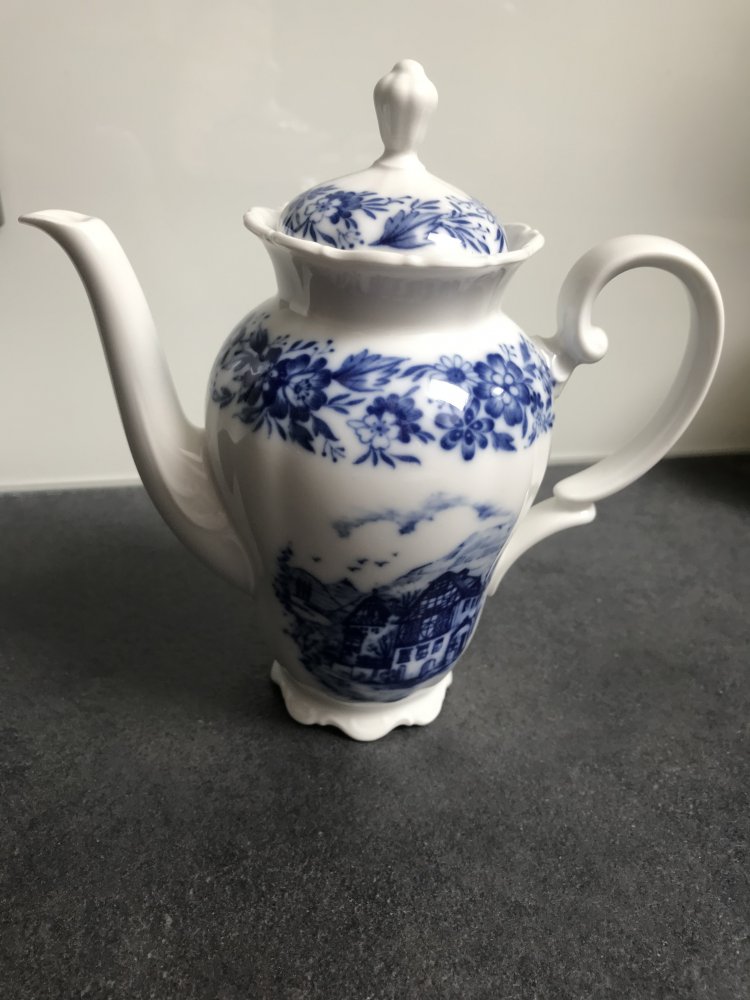 Kaffeekanne Moccakanne Singlekanne Porzellan Seltmann Weiden Nostalgie Theresia Blumendecor Band Blau