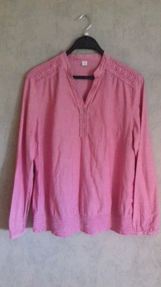 Blusen shirt Gr.  44 S.Oliver Pink Romantik Bordüre  Figurschmeichler.  Tunika,Oberteil  Langarm. Baumwolle 