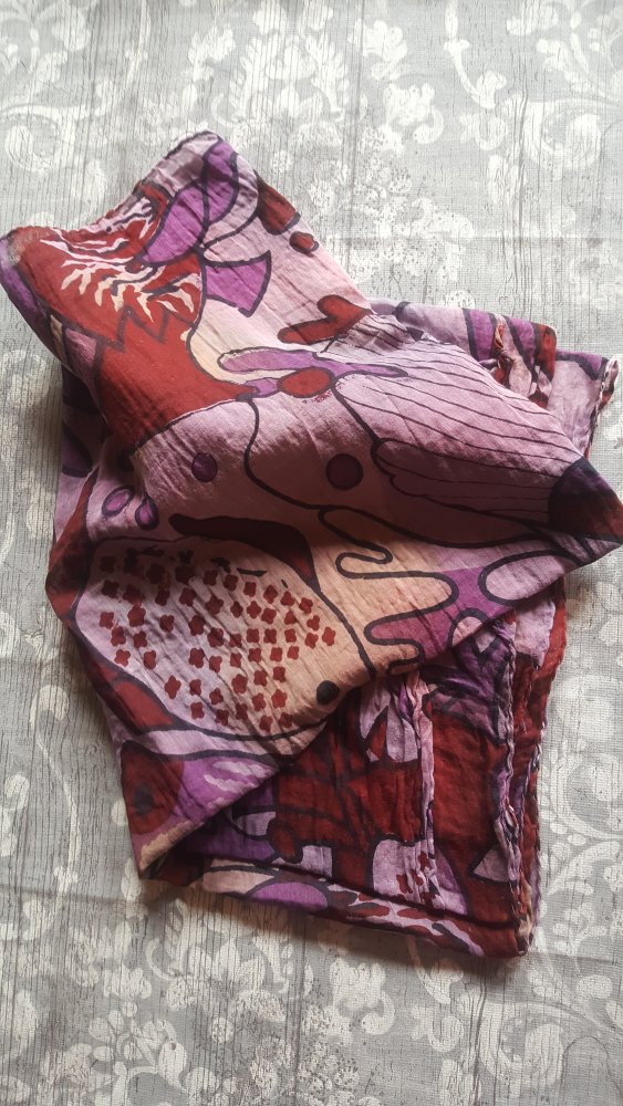 XXL Tuch Turban Paero Sarong Umhang Schal Paero Inprint Gebrauchszustand Baumwolle Fisch Creativ Beerentöne Allrounder Schulter- Knüpf- Hüfttuch Beach Rock 