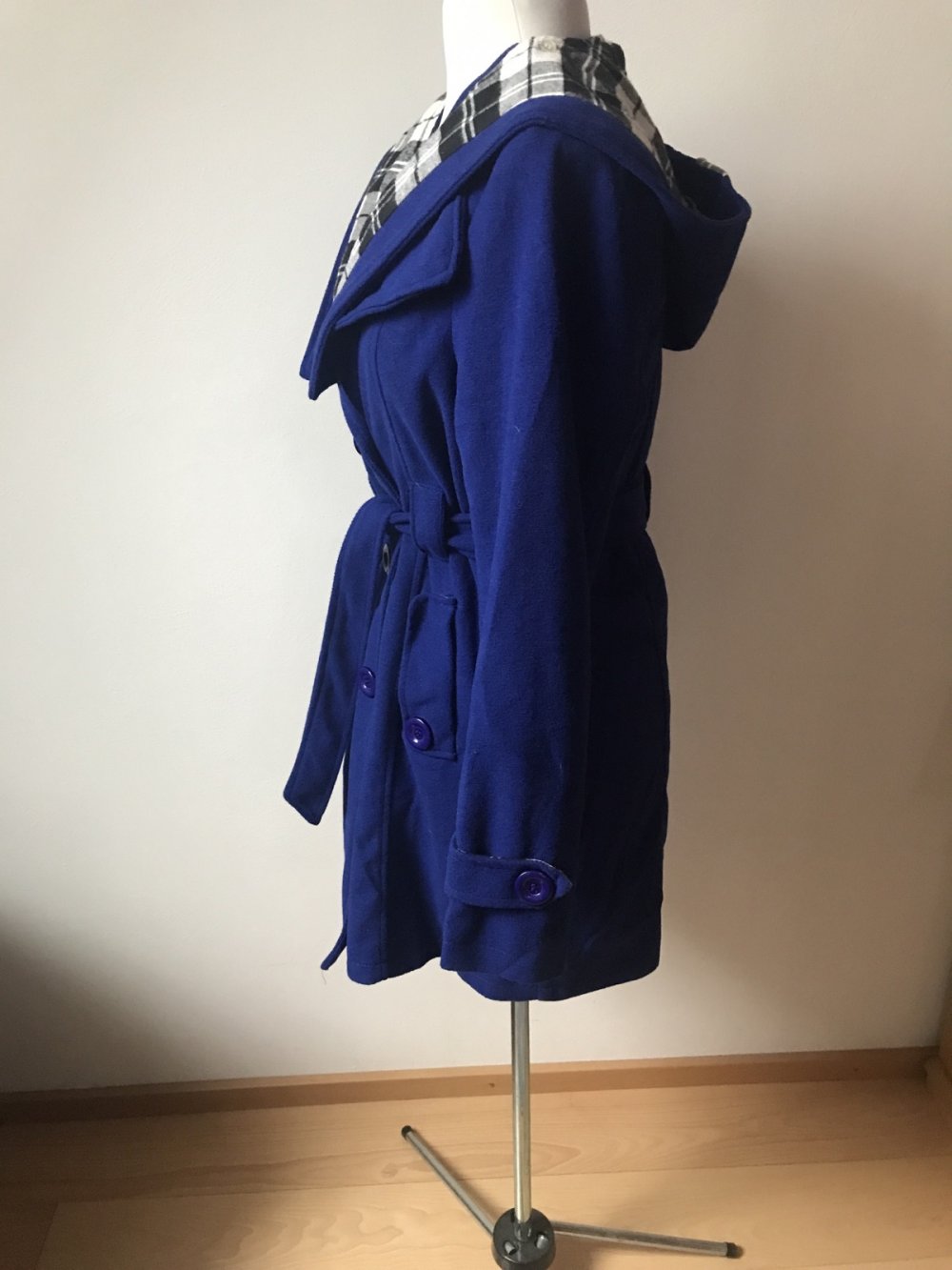 Manteljacke Trenchcoat Blau Kapuzenjacke 42/44 