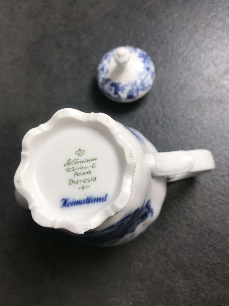 Kaffeekanne Moccakanne Singlekanne Porzellan Seltmann Weiden Nostalgie Theresia Blumendecor Band Blau