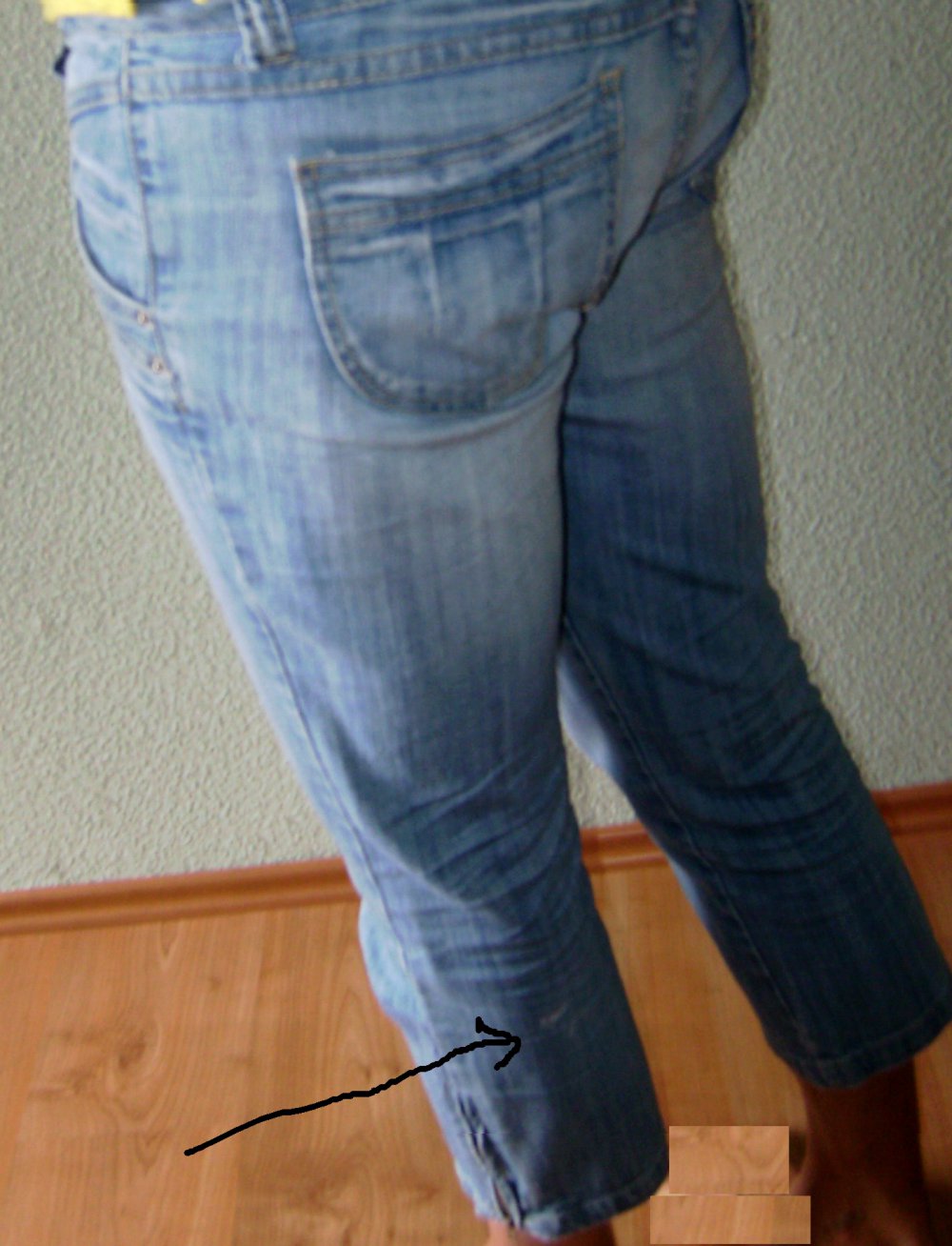 7/8 Hose, Jeans Short, Caprishort, Jeanshose hellblau used bleached Look, Gr. 42 Hüfthose, Italy HJ, Five-Pocket , Zipper Culotte