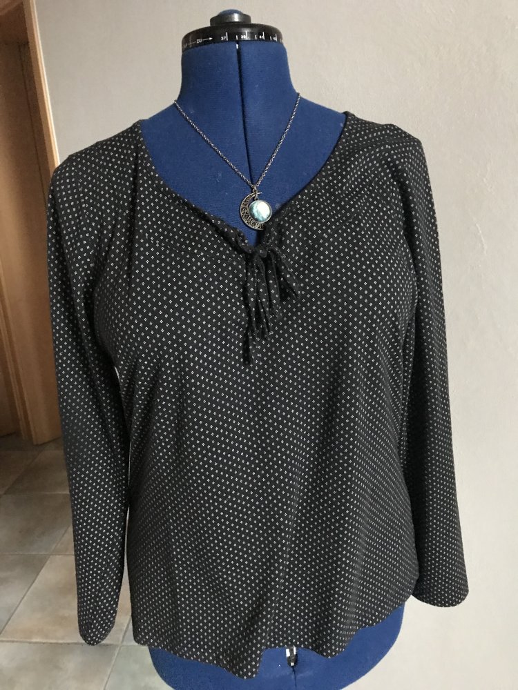 Shirt Langarm Oberteil 40/42 Tunikashirt Jersey Tupfen Raute Blütenprint Basic Zierkordel 