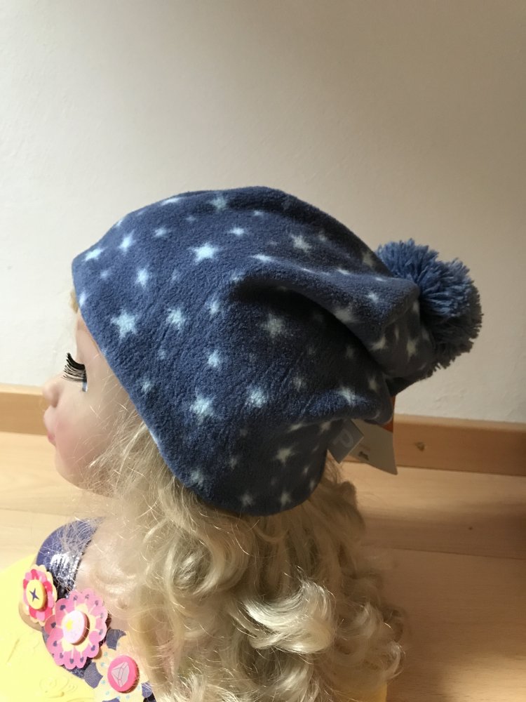 Mütze Kappe Fleece Blue Stars Neu Ungetragen Kindermütze 50/51 Bommelkäppie