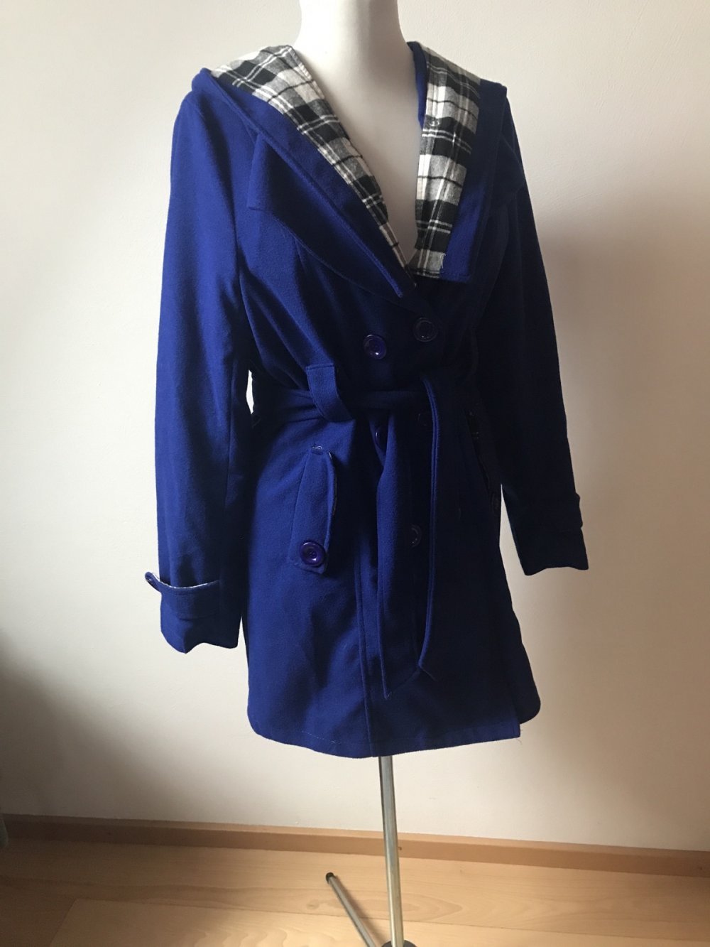 Manteljacke Trenchcoat Blau Kapuzenjacke 42/44 