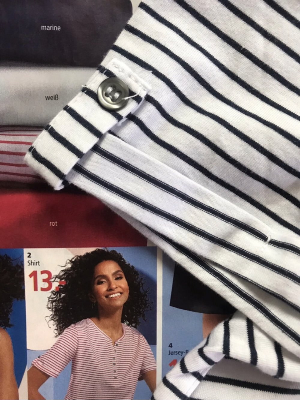 Shirt Topseller Trend Mode 44 maritim Ringelshirt schwarz weiß Basic Oberteil Lifestyle kurzarm Knopfleiste Longsleve Kombimode