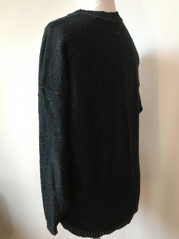 Pullover Pulli 44/46 Strick schwarz Perlweiß Vintagelove Doublé Blattmotiv Langarm Rundhals Oberteil y2k 