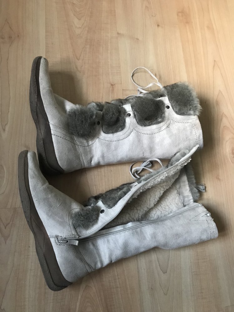 Stiefel Fell Teddy Futter 41 Cremebeige Stylisch Außergewöhnlich Schnürung Zierde fakefur Winterboots